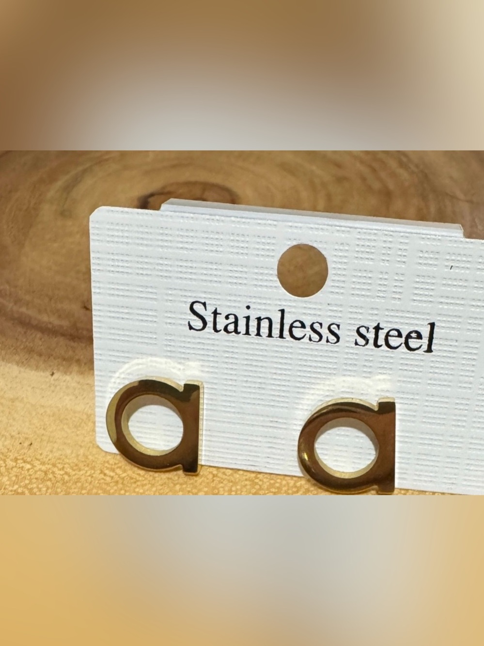 Stainless Steel Gold-Tone Letter A Stud Earrings